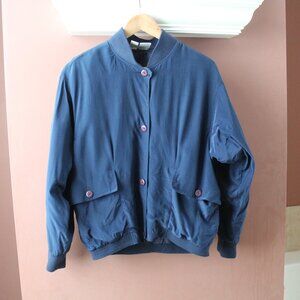 VTG Le Coq Sportif French Blue Silk Bomber Unisex Raglan Sleeve Lined Jacket S